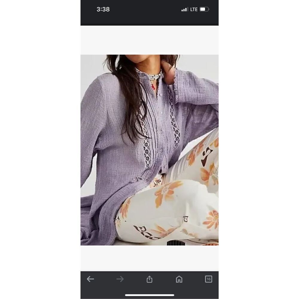 Free people One Aubin Lavender Gauze Button down Maxi Too Shirt XS